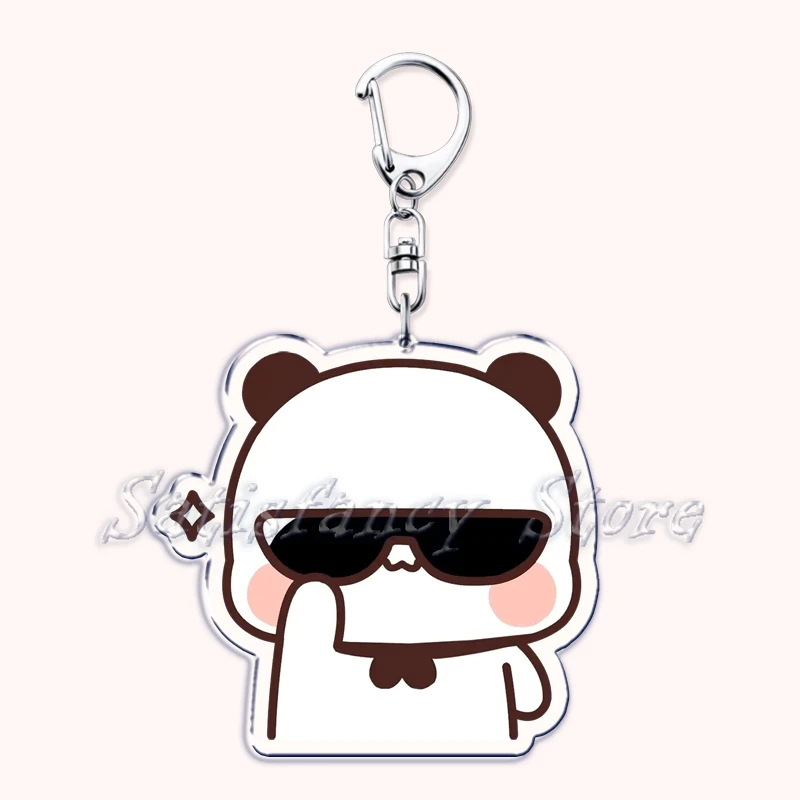 Bubu Dudu Cartoon White and Grey Couple Bears Keychains Ring for Accessories Bag Pendant Key Chain Jewelry Fans Lovers Gifts