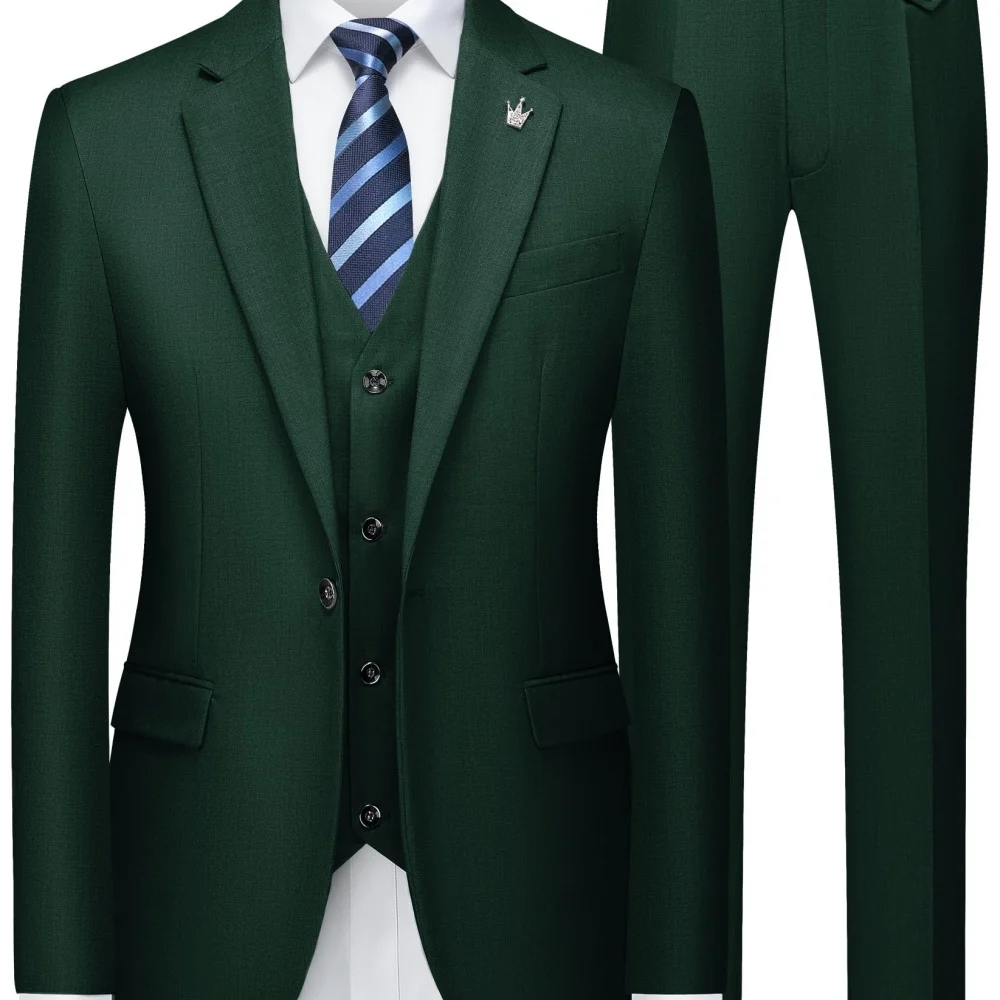 

Men's Orange Yellow Slim Fit Wedding Terno 3-Piece Smoking Suit Casual Blazer Vest Pants Set for Party
