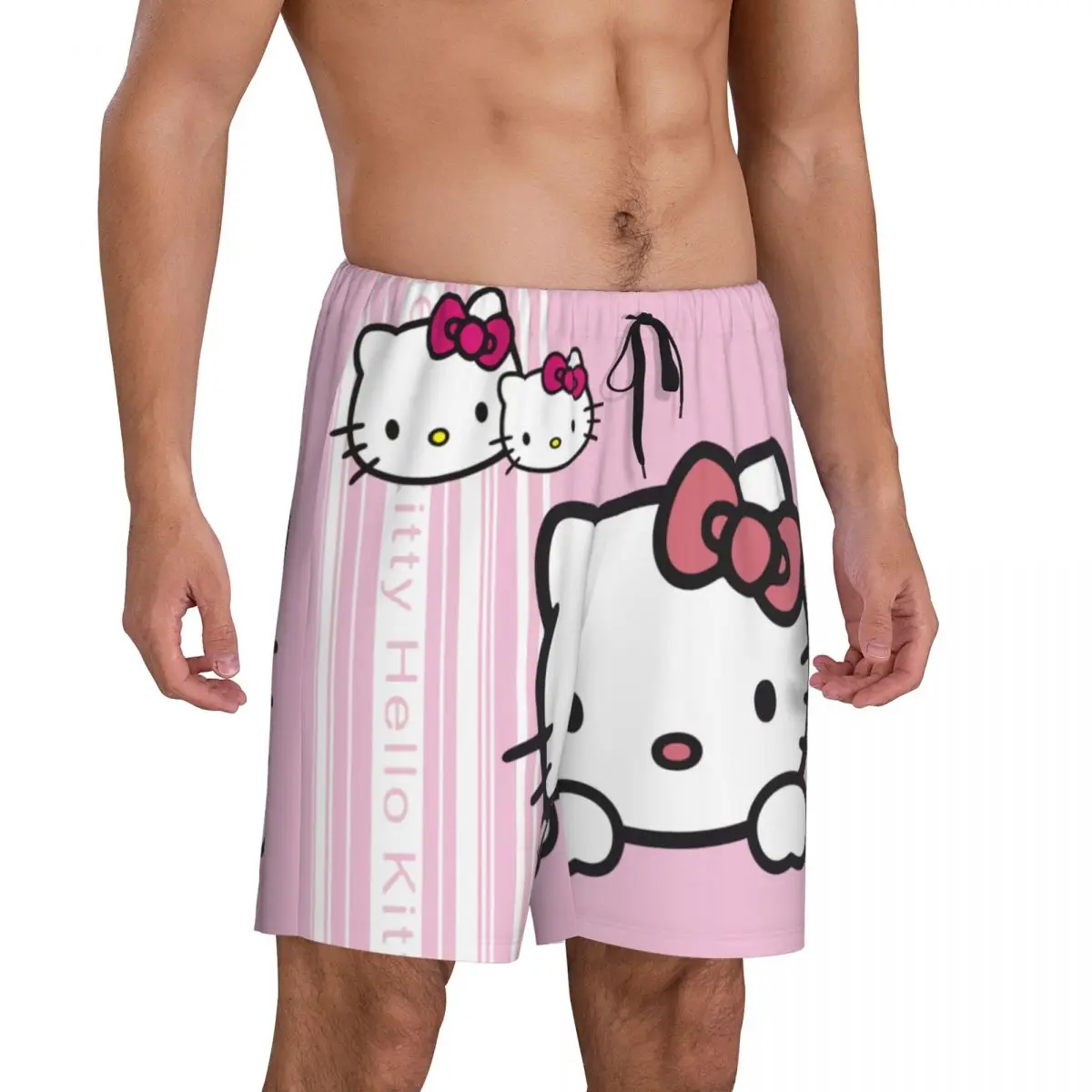 Custom Cartoon Anime Hello Kitty Pajama Shorts Sleepwear Men Elastic Waistband Sleep Lounge Short Pjs with Pockets