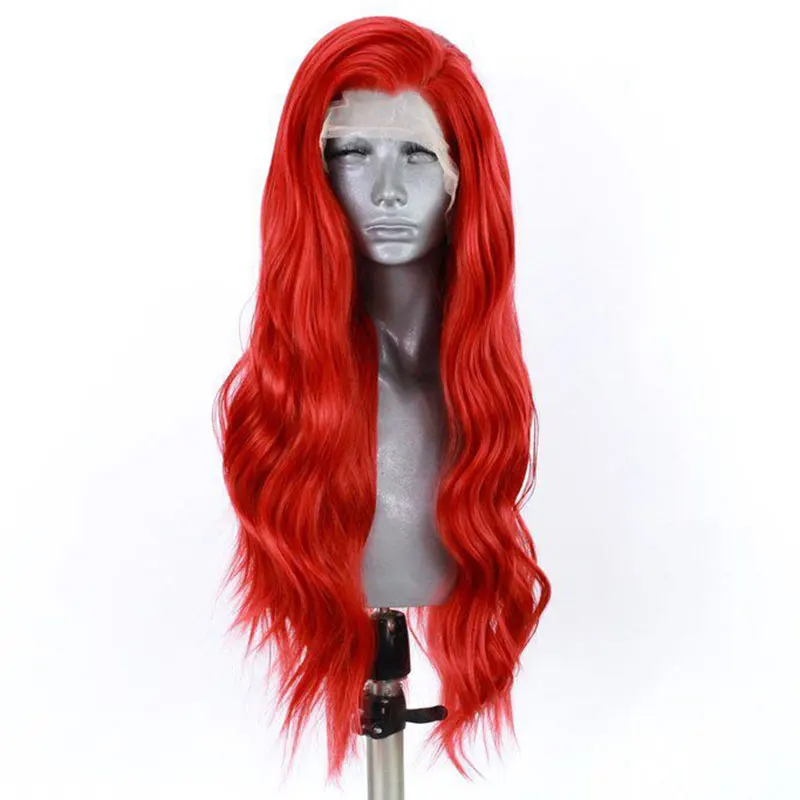 Bright Fire Red Natural Wave Hair Synthetic 13x4 Lace Front Wigs High Quality Heat Resistant Fiber Hair Free Parting For Women