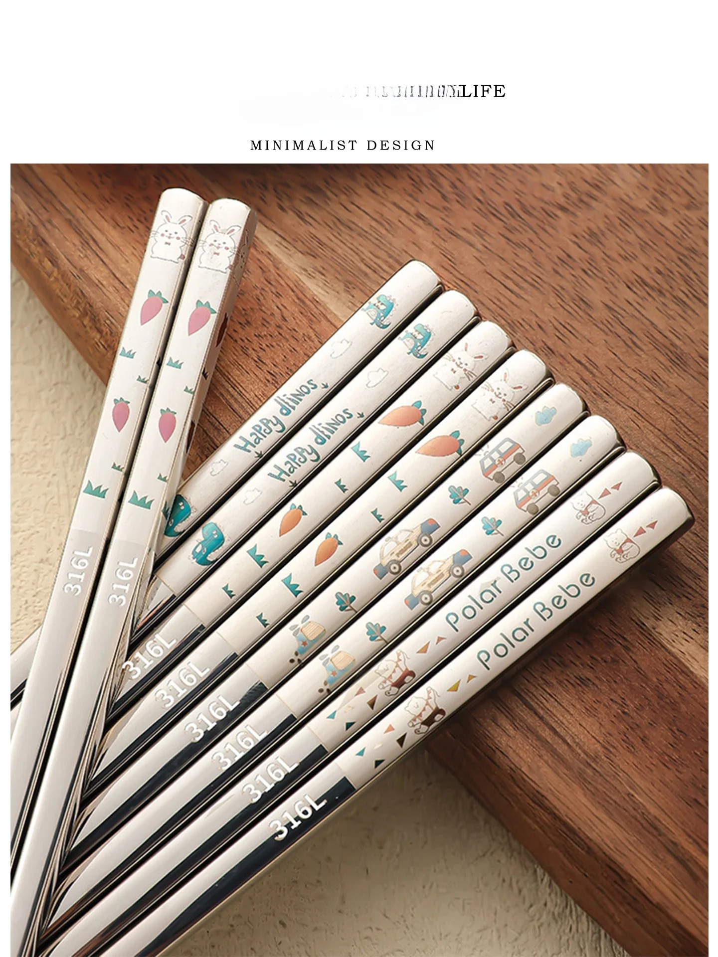 

Food ade Cartoon Stainl Steel Chopstis Anti-Mold for Adults And Children 24Cm Length Universal Use by Tlife