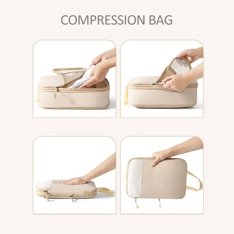 Kubus Pengepakan Kompresi 3 Buah Set Koper Travel Tahan Air Kubus Pengepakan Organizer Bagasi Pakaian Travel Wanita