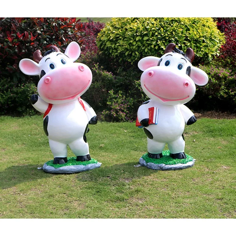 في الهواء الطلق الألياف الزجاجية رسمت باليد الكرتون البقرة زخرفة حديقة الديكور مزرعة المناظر الطبيعية الخلابة النحت الحرف اليدوية