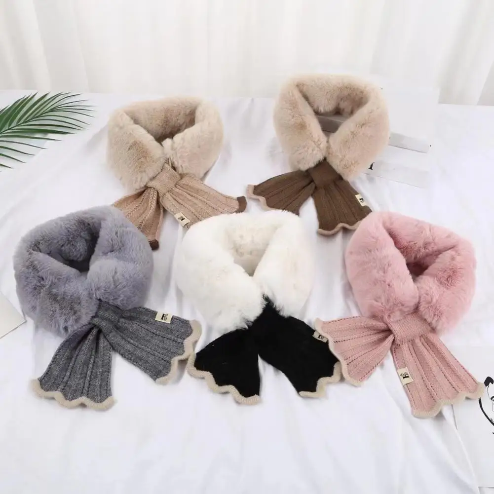 Women Neck Scarf Women Cross Scarf Soft Faux Rabbit Fur Knit Cross Scarf for Women Warm Winter Neck Wrap with Fish Tale Splicing