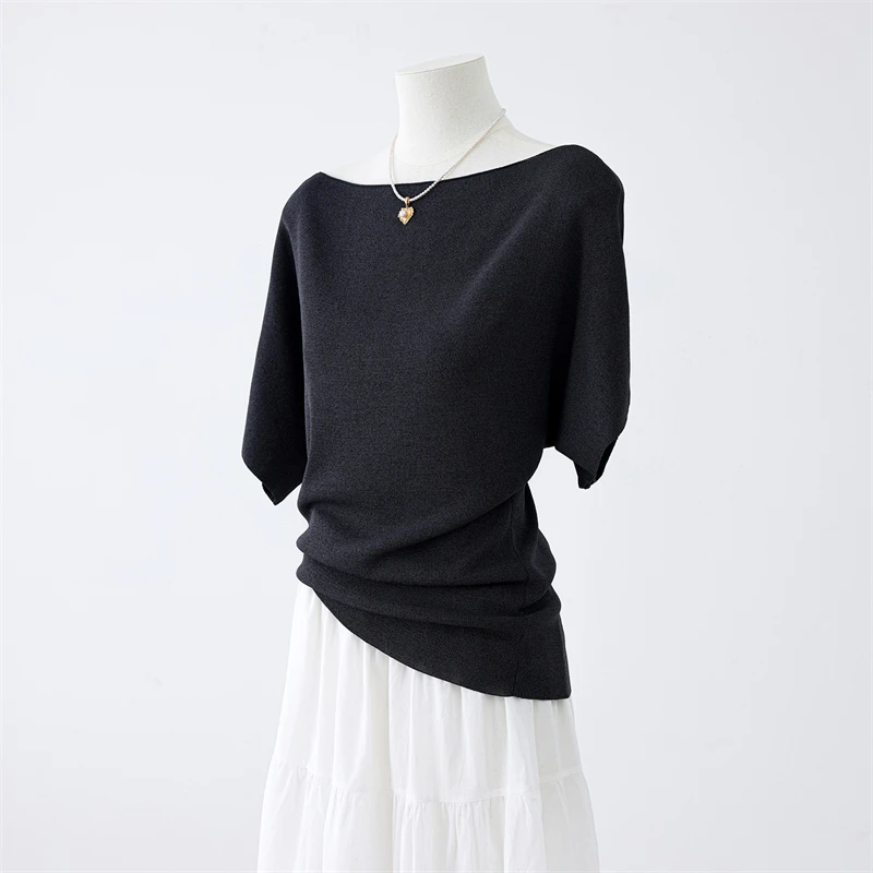 2026 Summer New Striped One Shoulder Short Sleeve Women's Fashion Korean Knitted Shirt T-shirt Top Versatile to Look Thin