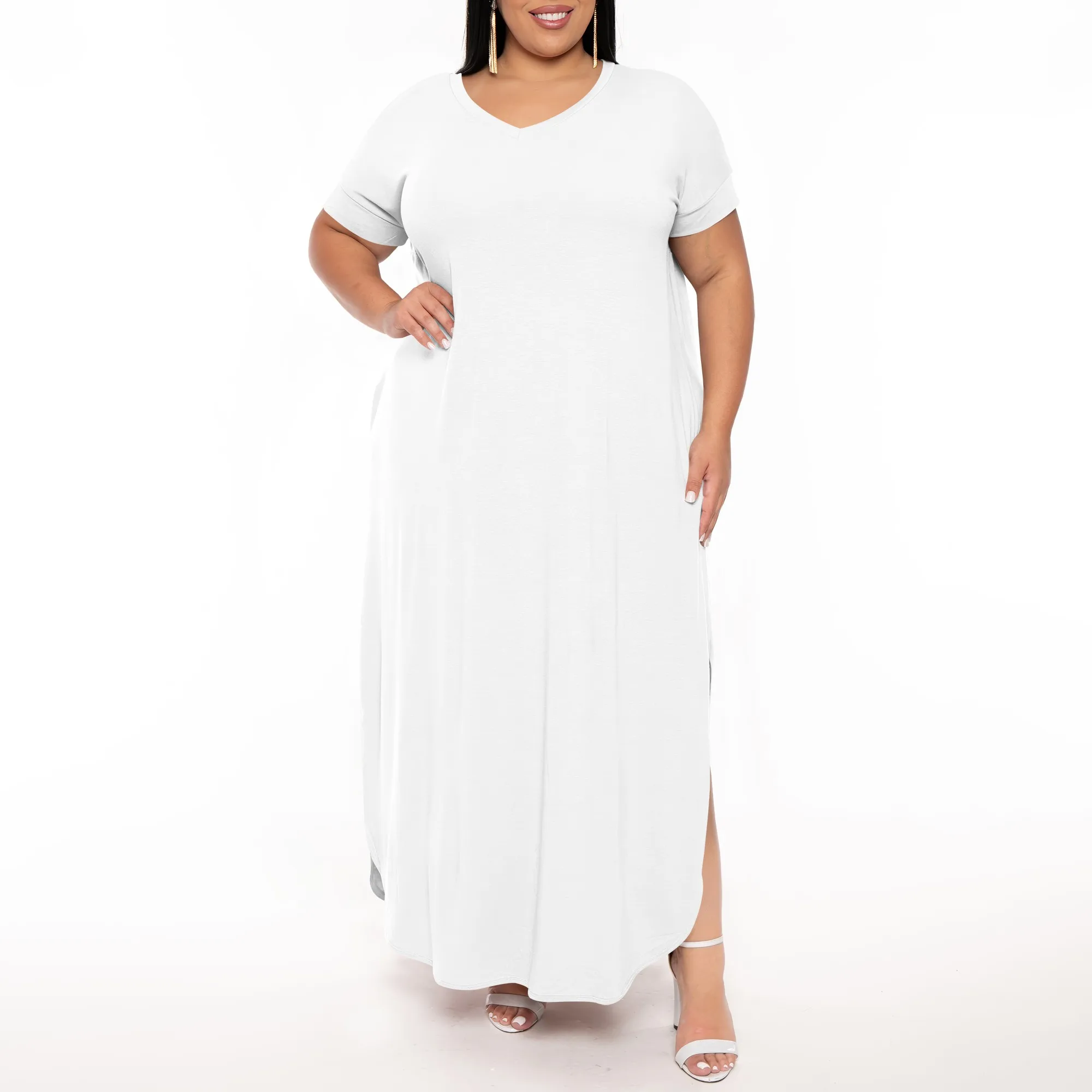 

Women's Plus Size Dresses Casual Loose Short Sleeve Slits Plus Size Long Maxi Dress