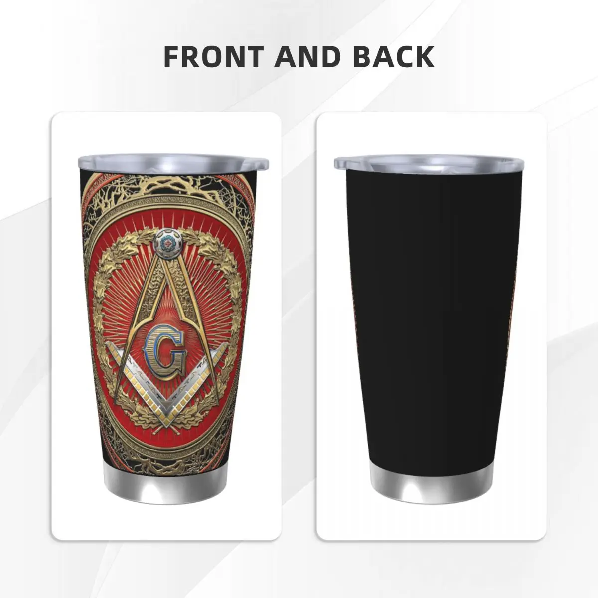 Masonic Symbols Insulated Tumbler with Straws 3rd Degree Mason Silver Jewel Master Vacuum Coffee Mugs Outdoor Thermos Bottle Cup