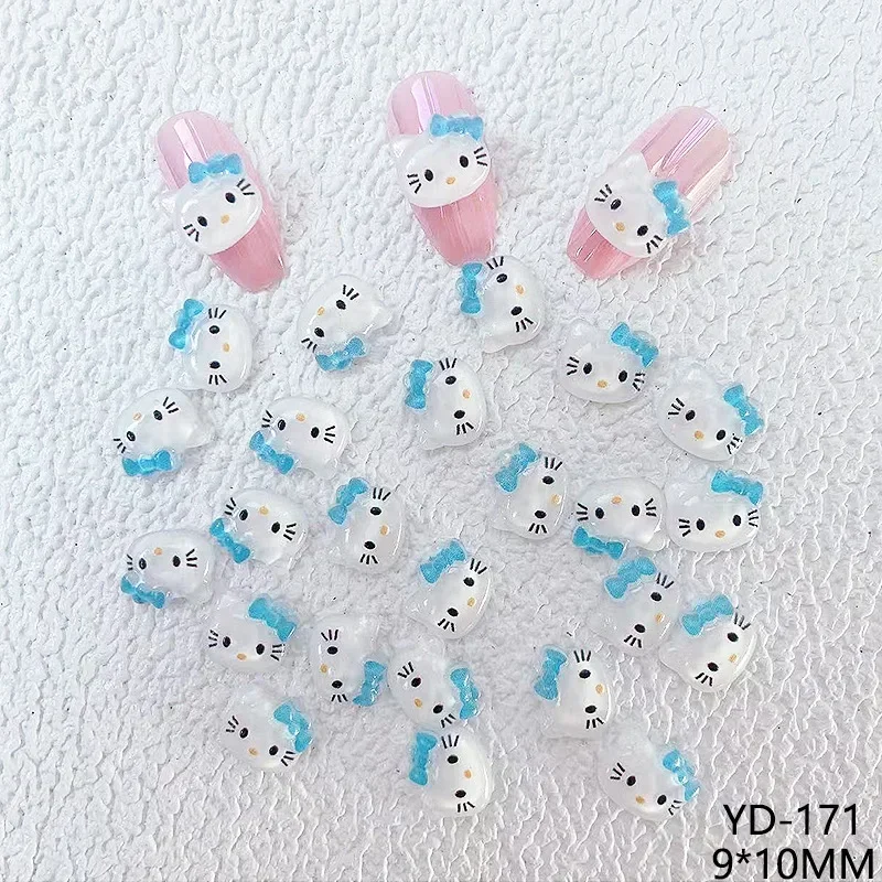 20Pcs HelloKittys False Nail Patches DIY Jewelry Ornament Manicure Anime Girls Naisl Accessories Toys Stickers for Acrylic Gifts