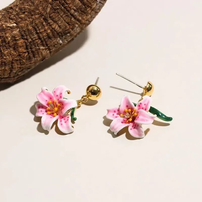

Spring Summer Yellow Lily Pearl Tassel Ear Clip Fishhook Earrings Sweet Fairy Style Light Luxury Ear Accessories Personalized