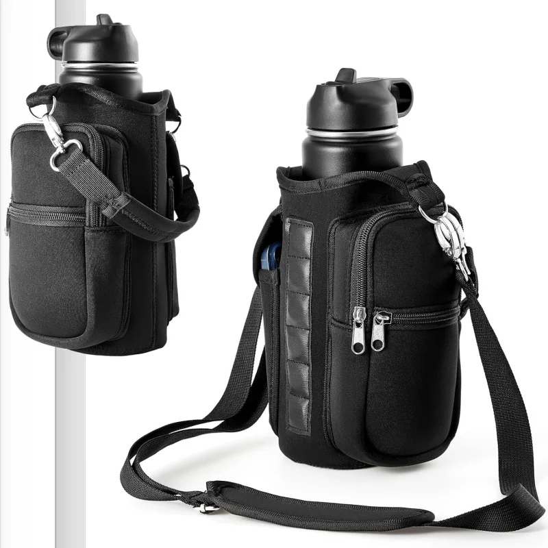 Magnetic Water Bottle Holder Gym Water Bottle Carrier Bag W/ Phone Pocket Handle Shoulder Strap 6 Built-in Magnets Water Bottle