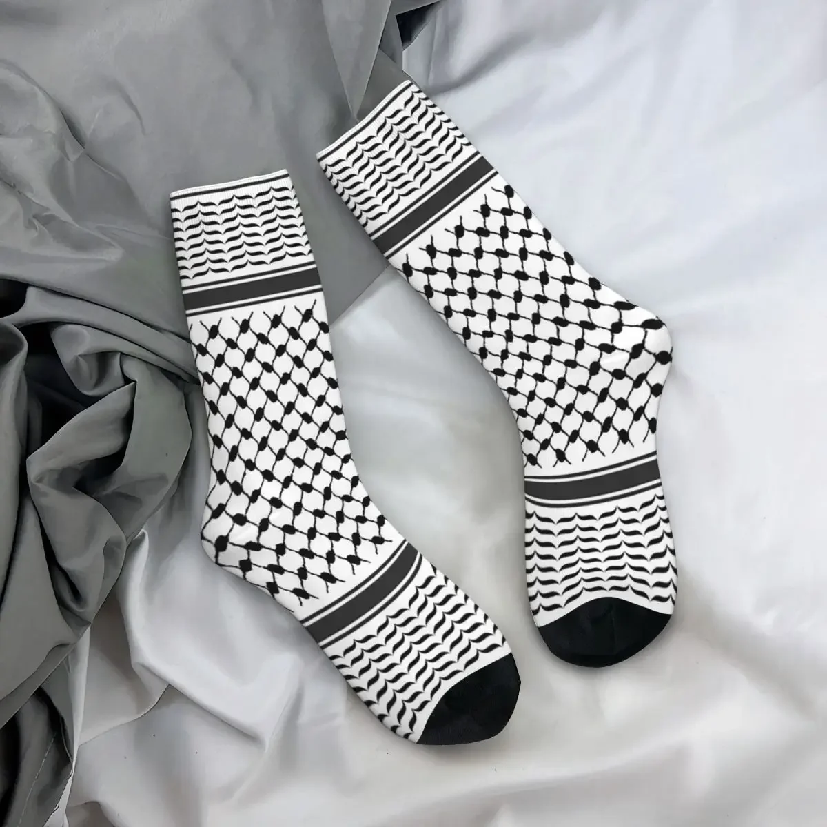 

All Seasons Crew Stockings Palestinian Kufiya Pattern Design Original Black And White Keffiyeh (Yasser Arafat) Socks Long Socks