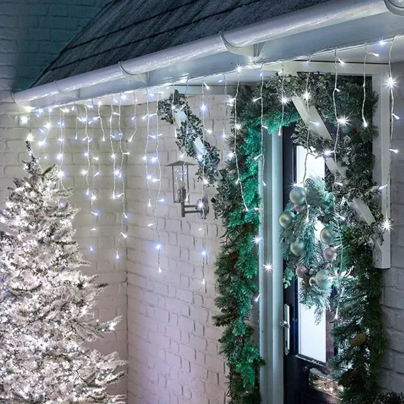 4Mx0.6M Curtain LED Icicle String Lights EU Plug Christmas Garland Droop Light Wedding Garden Street Outdoor Decorative Lighting