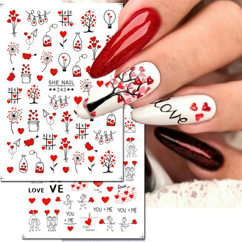 

3d Nail Art Sliders Stickers Valentine Love Trees Wishing Bottles Dandelion Love Letters Decals Nail Decoration For Manicure