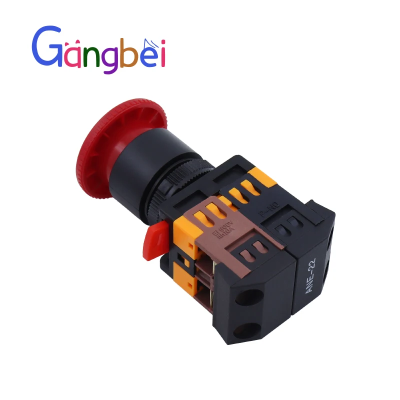 Interruttore a pulsante a testa di fungo ANE-22 con pulsante di arresto di emergenza a LED leggero (foro di montaggio 22 25mm) AC220V