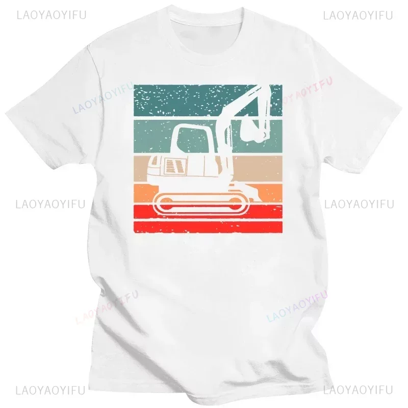 Excavator retro style retro T-shirt pattern street clothing short sleeved birthday gift summer style T-shirt