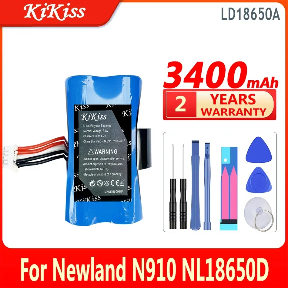 

3400mAh KiKiss Powerful Battery LD18650A LD18650D For Newland NL18650D N910 Accumulator 5-wire Plug and Charger Bateria