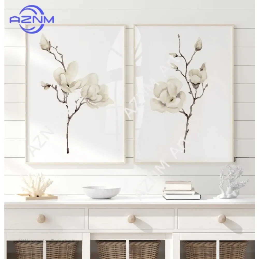 

1/2Pcs Beige Magnolia – Set of 2 Prints – Neutral Botanical Art – Gift Canvas Posters