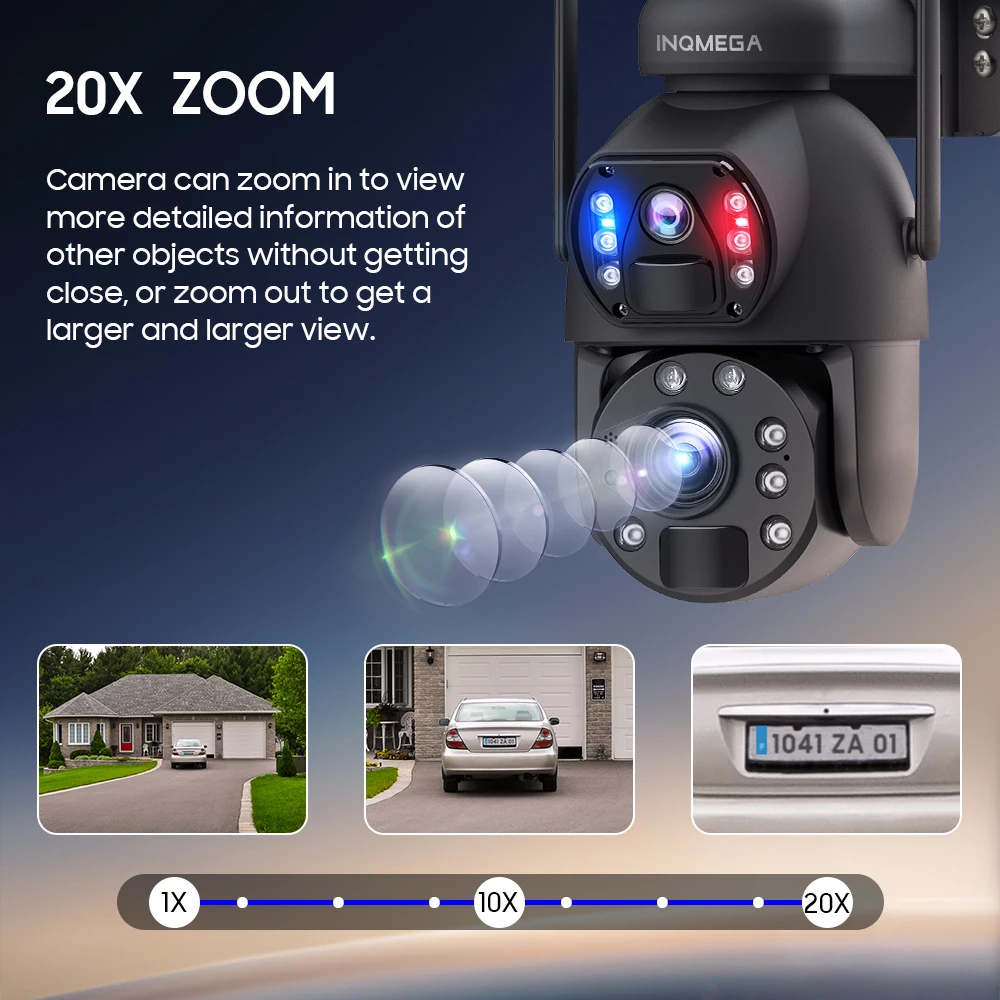 INQMEGA 20X ZOOM 12MP 4G SIM Solar Camera Outdoor 360° Wireless WIFI Battery Security Cameras with Solar Panel PIR Night Vision
