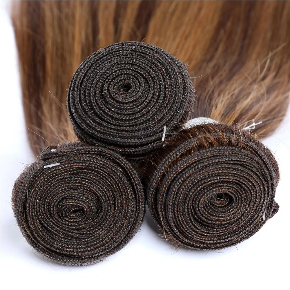 Pacotes de tecelagem reta do cabelo humano, pacotes do destaque, ombre, marrom, louro, cor do piano, extensões, 100g pelo PC, #427