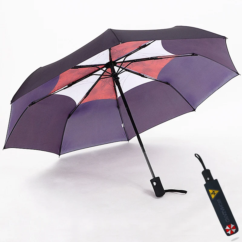 Automatic Rain Umbrella Biohazard Resident Zombie Male Female Outdoor Strong Windproof Parasol Woman Compact 3 Fold Lightweight