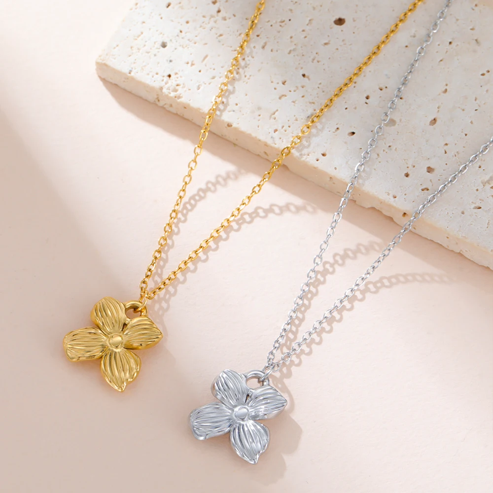 1pc Four Leaf Clover Stainless Steel Necklaces For Women Trend Quality Flower Pendant Necklace Jewelry Gift