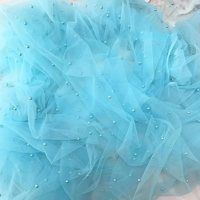 2 Meter/Los Breite 155 cm weiche Seide glatte Perle Mesh Stoff, handgenäht DIY Hochzeitskleid weiche Mesh Hochzeitskleid Spitzenstoff RS4504 – Detail 14