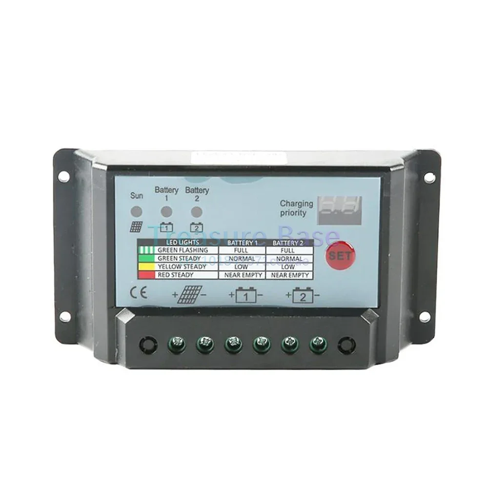 Dual Battery PWM Solar Charge Controller, 10A 20A 24V Intelligent Charging Regulator for Lead Acid Battery