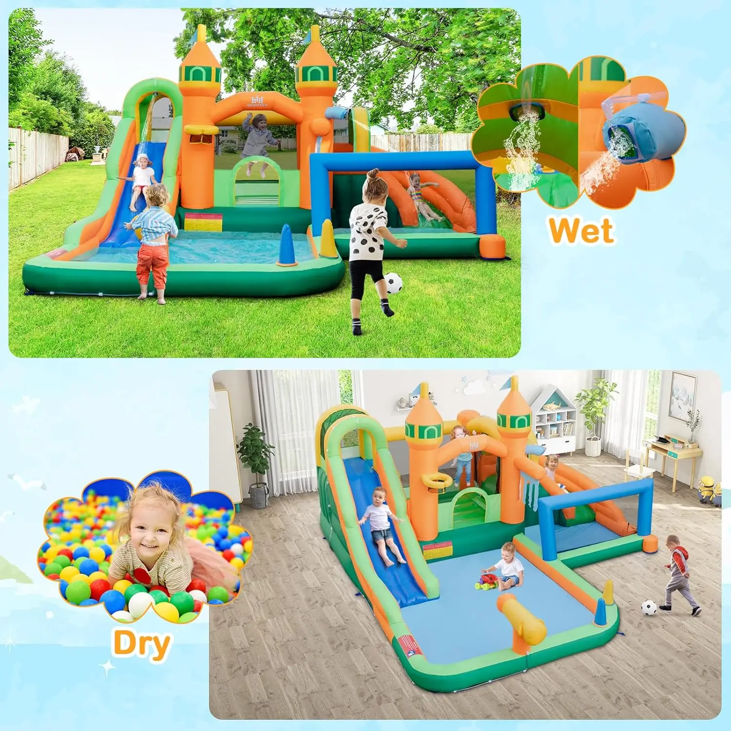 9-in-1 Inflatable Water Park Bounce House with Dual Slides, Splash Pool, and Water Soccer – Outdoor Jump Castle for Big Kids Ages 3+ view 2
