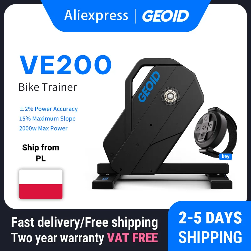 Geoid VE200 Smart Bike Trainer mit Schlüssel für MTB und Rennrad, Heimtrainer mit Wi-Fi, 2000W Leistung, Fahrradtraining