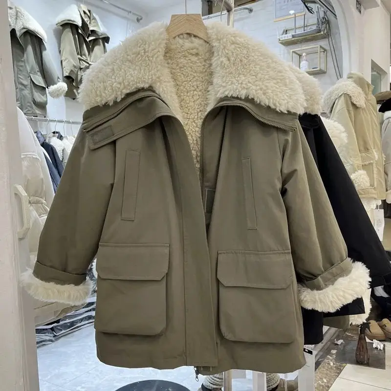 Damska koszulka zimowa 2025 z dużym kołnierzem i grubym aksamitem