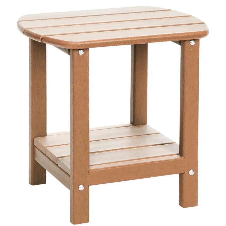 

Outdoor Side Table, 16.5 HDPE Small Patio Table with Storage Shelf, Weather Resistant End Table for Porch, Pool amp Yard Teak