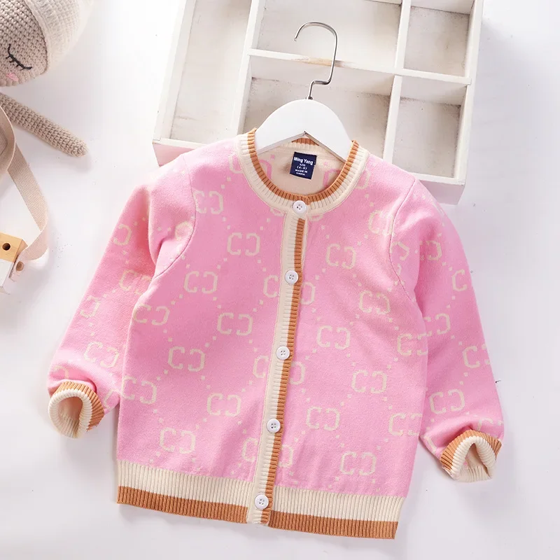 Girls Cardigan Sweater 2024 Autumn European American Style O-Neck Kids Sweater Toddler Coat Children Jacket Baby Clothes 2T-7T