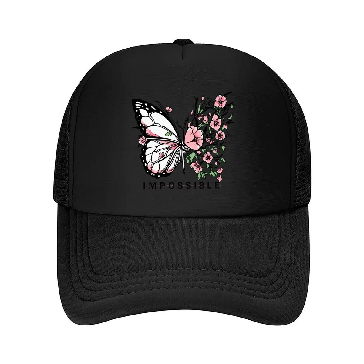 Impossible Butterfly Pink Blossom Floral Design Mesh Baseball Cap Hip Hop
