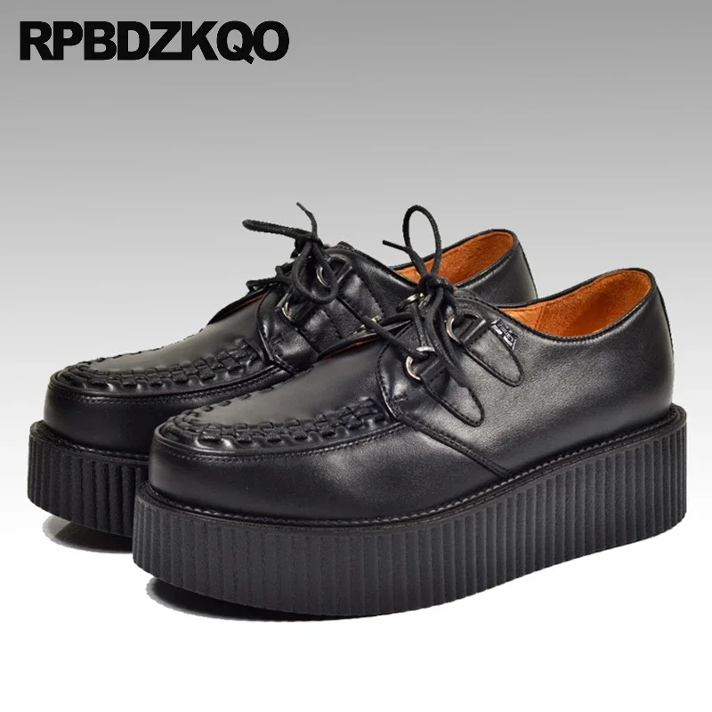 Braided 13 Platform Flatforms Woven Nubuck Big Size Muffin Real Leather Creepers Cowhide Flats Lace Up 47 Shoes Round Toe Men