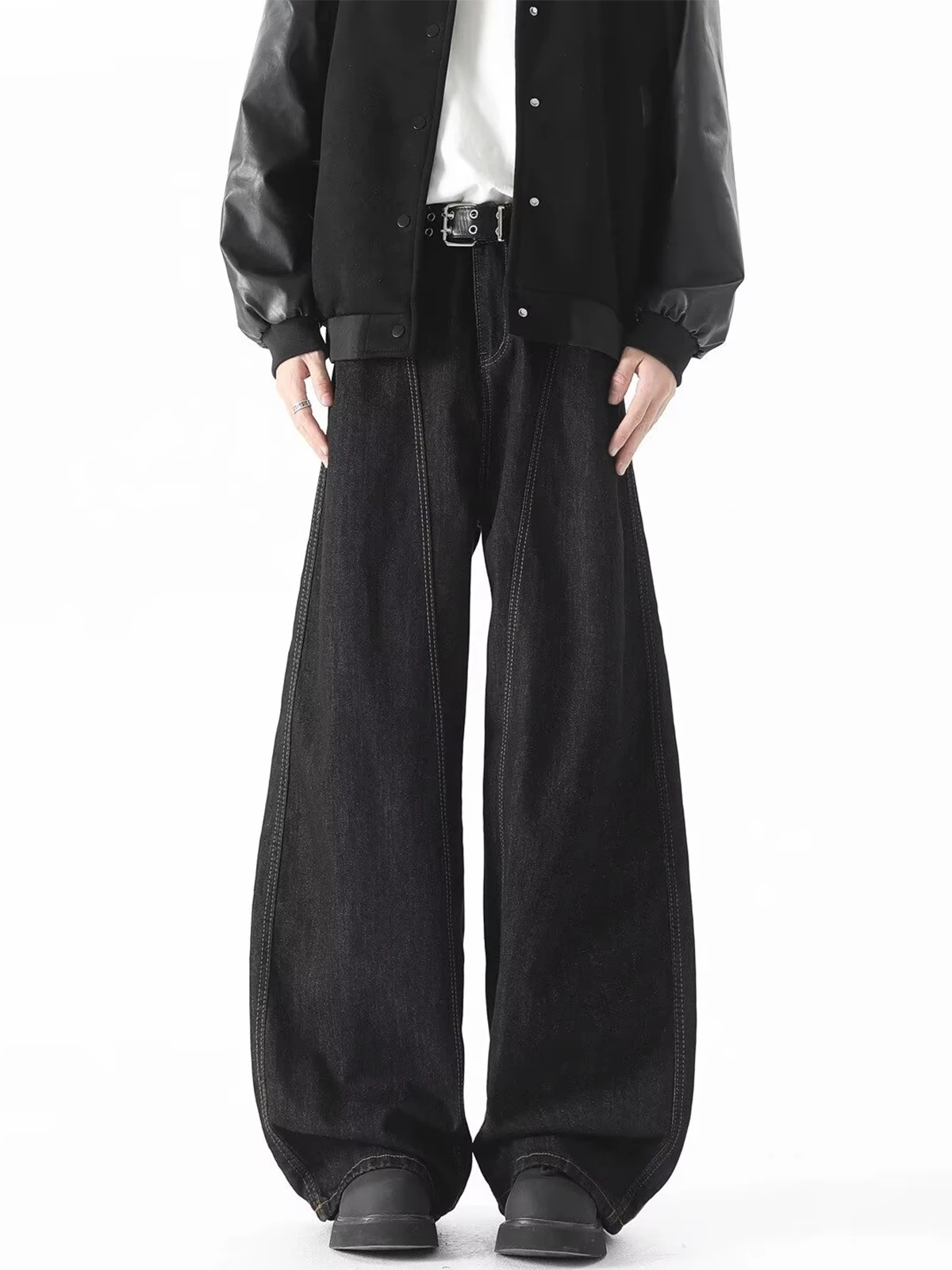 الأمريكية Sle خمر فضفاض عادية واسعة الساق مستقيم قطع طويل الجينز الرجال ربيع الخريف العصرية العلامة التجارية سكين الجينز