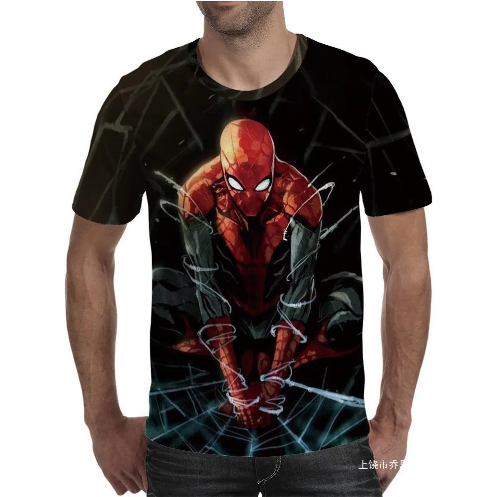 تي شيرت سبايدر مان بطابع مارفل ثلاثي الأبعاد مطبوع عصري للرياضة واللياقة البدنية للرجال صيفي سريع الجفاف وجيد التهوية