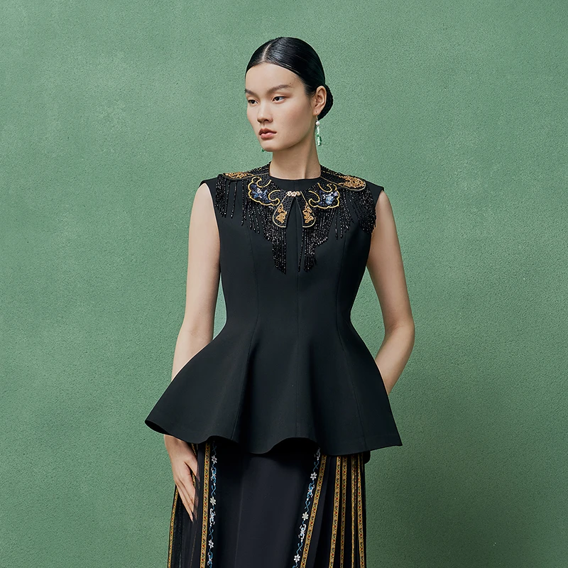 

Ele Vintage Svel irt Women's Slim Fit Waist-Cinching Spring Summer New Arrival Faion French Sle round Ne