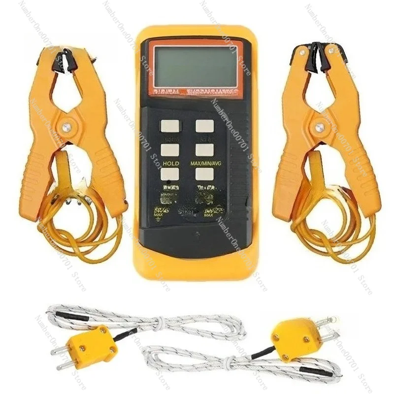 Digital K Type Thermometer(-50-1300°C) Dual Channel, 2 Thermometer Pipe Clamp and 2 Sensor Probes