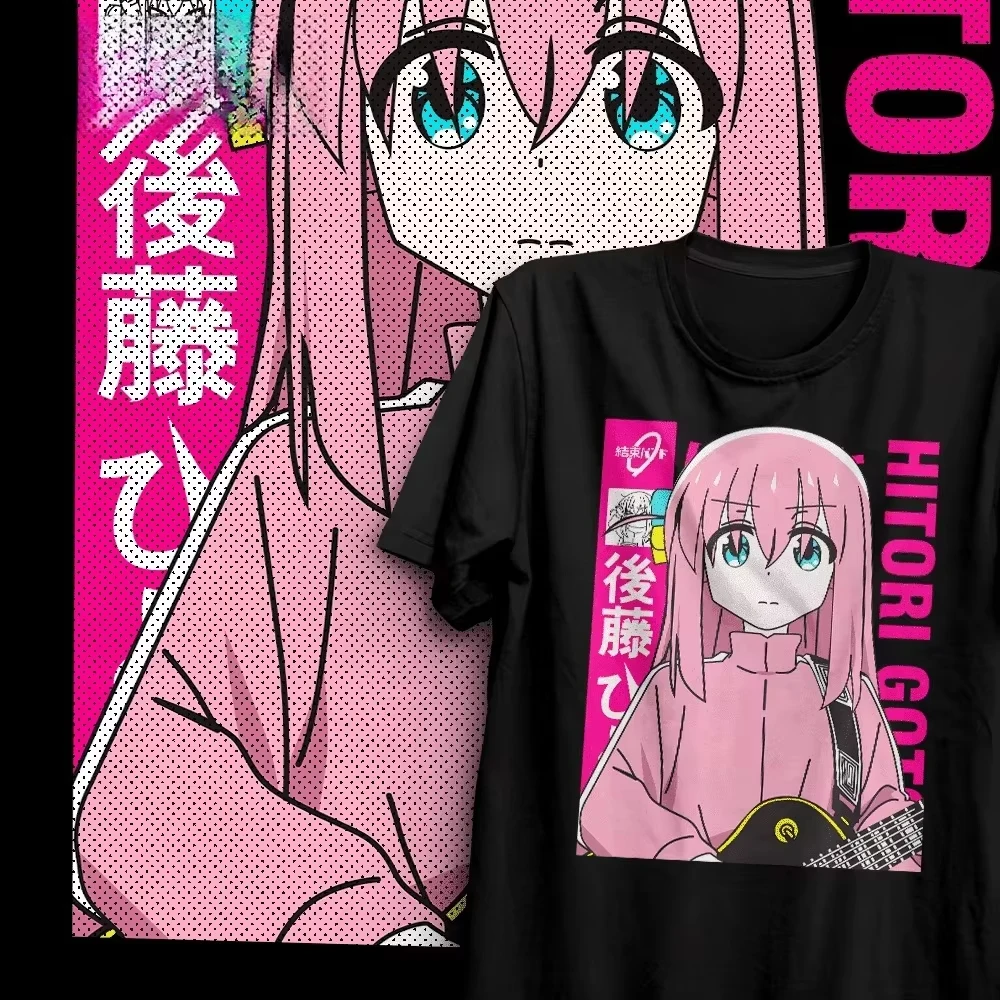 2026 Summer Unisex Y2K Streetwear T-shirt Vertical Text & Guitar Graphic of Hitori Gotoh Bocchi The Rock Comfortable T-Shirt