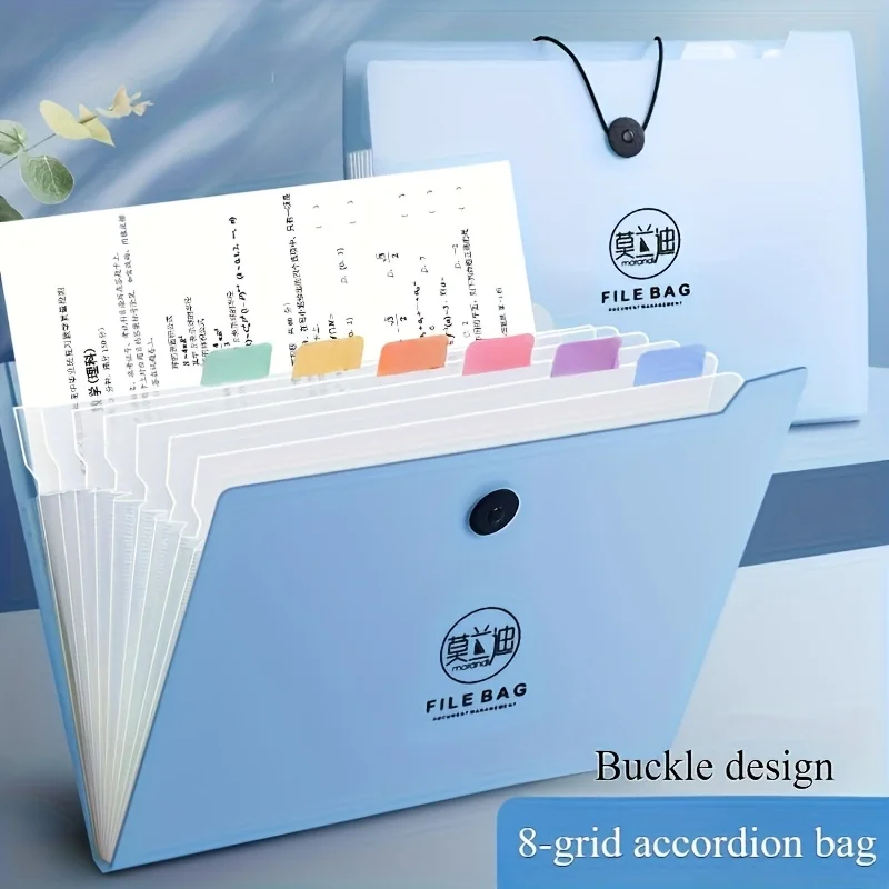 Organisateur de fichiers A4 à 8 compartiments, boîte de rangement de documents, plusieurs couleurs, avec fermeture à pression, plastique résistant, 1 pièce