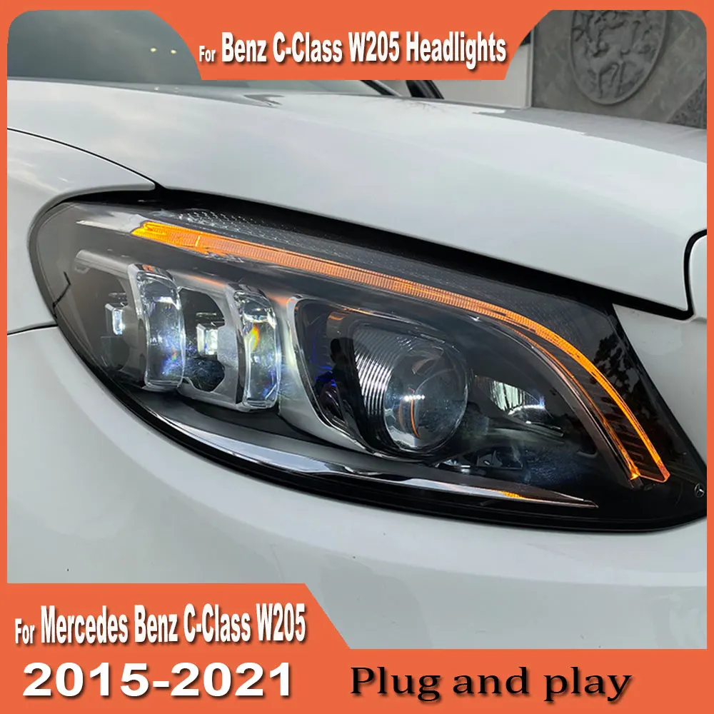 2pc Head Lamp for Benz W205 LED Headlight 2014-2021 Headlights C200 C260 DRL Turn Signal High Beam Angel Eye Projector Lens