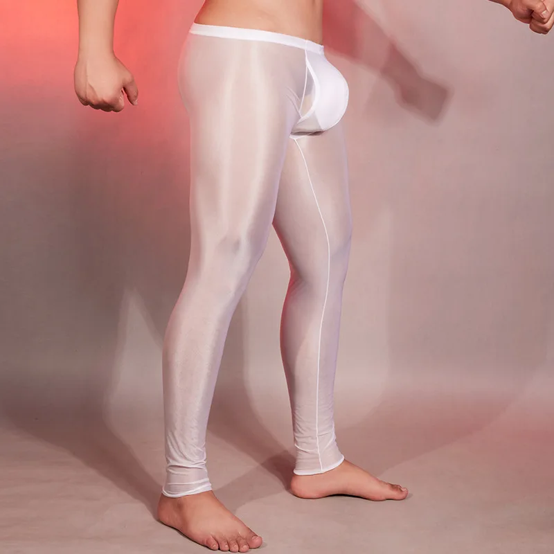 Ultra-thin See Through Seamless Men Tights Leggings Male Sexy Low Waist Sheer Elastic Stockings Sleep Bottoms