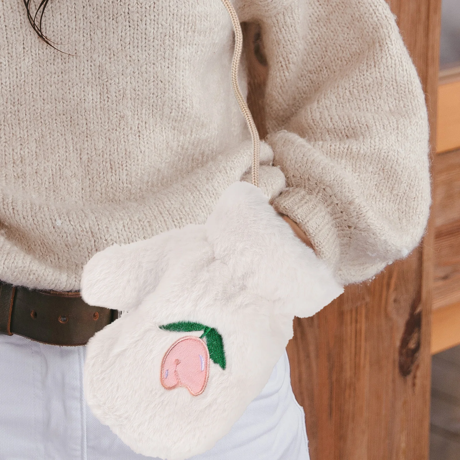 

Cartoon Mittens Warm Fleece Gloves Tulips Cute Women Halloween Cold Weather White Polyester