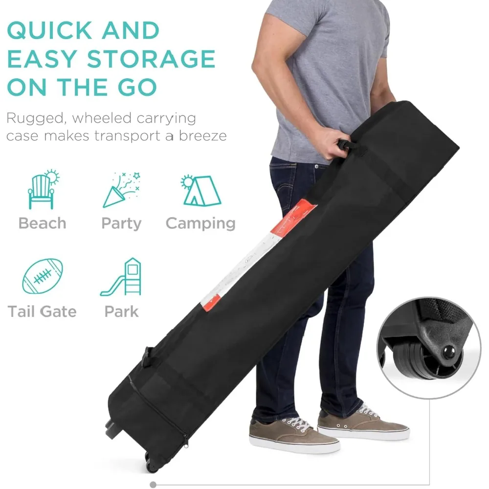 10x10ft 1-Person Setup Pop Up Canopy Tent Instant Portable Shelter w/ 1-Button Push, Case, 4 Weight Bags