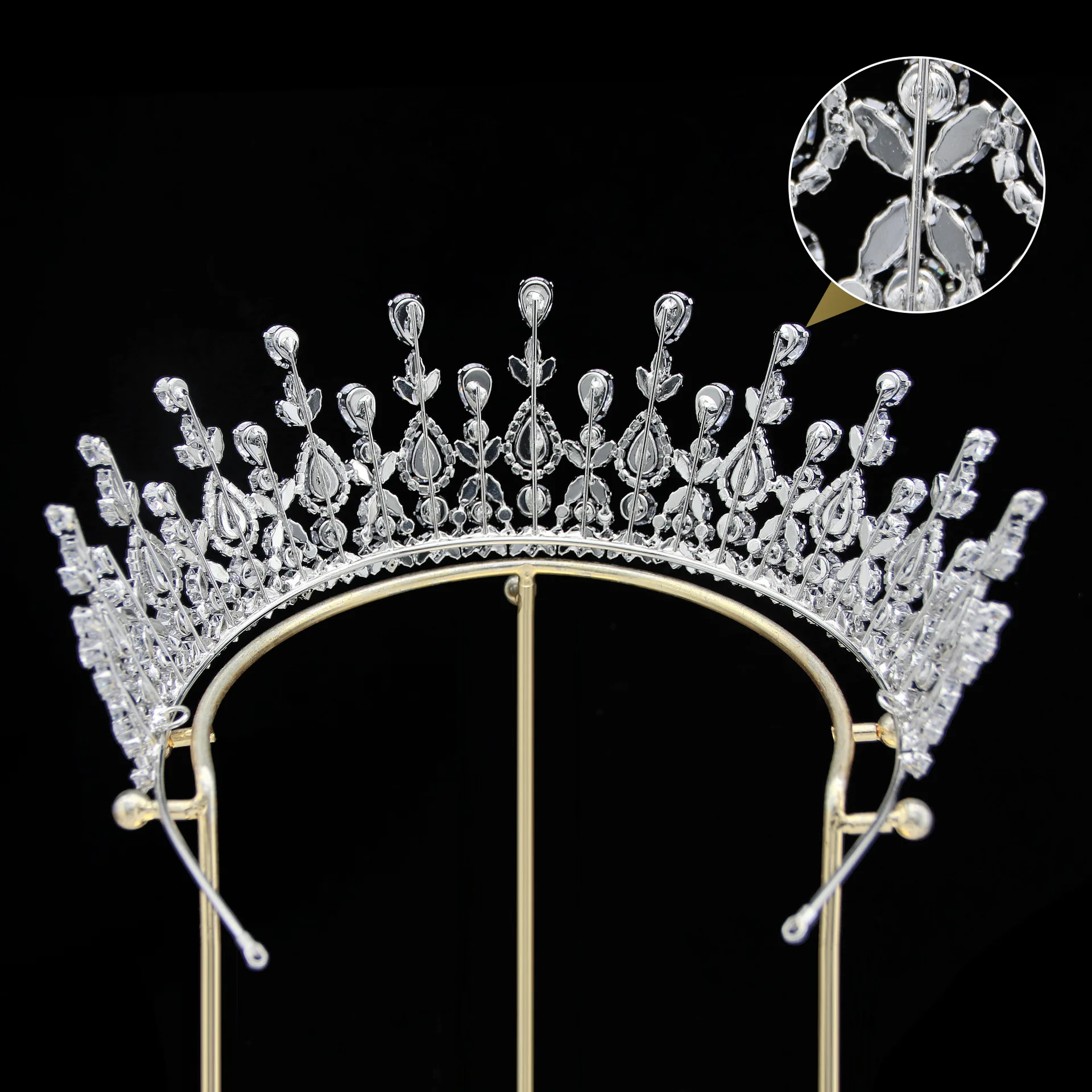 Forest Green CrystalCopper Bridal Tiaras Royal Queen CZ Crown Rhinestone Pageant Diadem Wedding Costume Hair Accessories