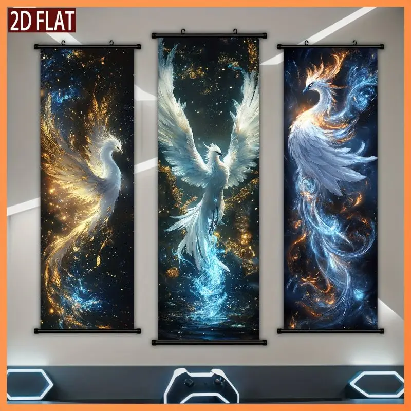 VIKAMA White Phoenix Rising Wall Tapestry Gold Blue Firebird Mythical Scroll Art Home Decor Soft Durable Cozy Aesthetic Gift