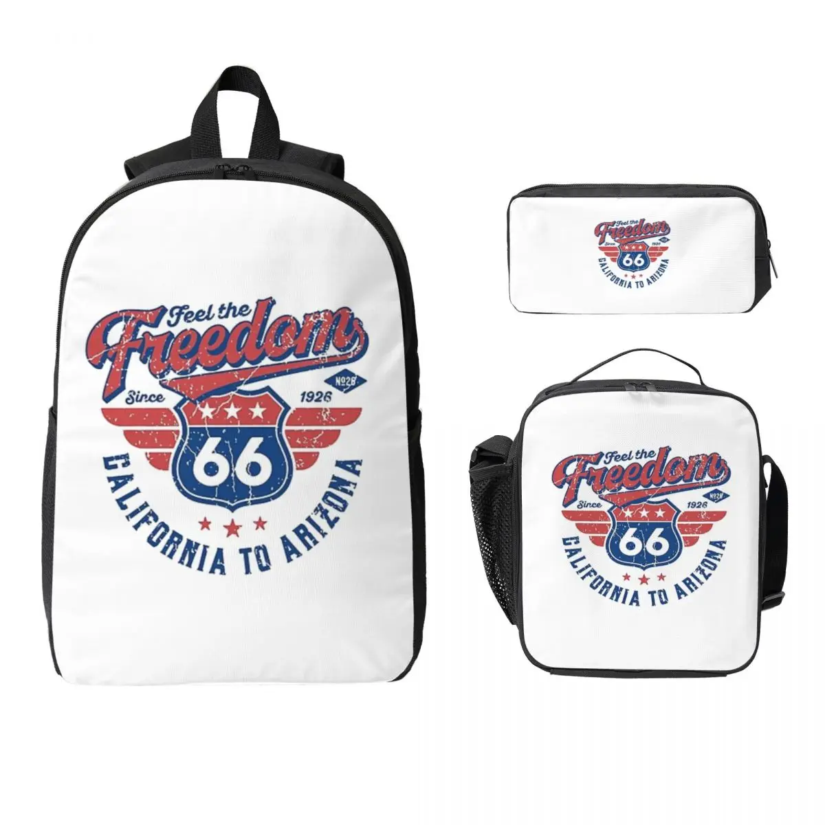 

Route 66 USA Backpack Student Boys Girls BookBag School Bag Laptop Shoulder Bags 3ps Insulated Lunch Bag Pencil Case