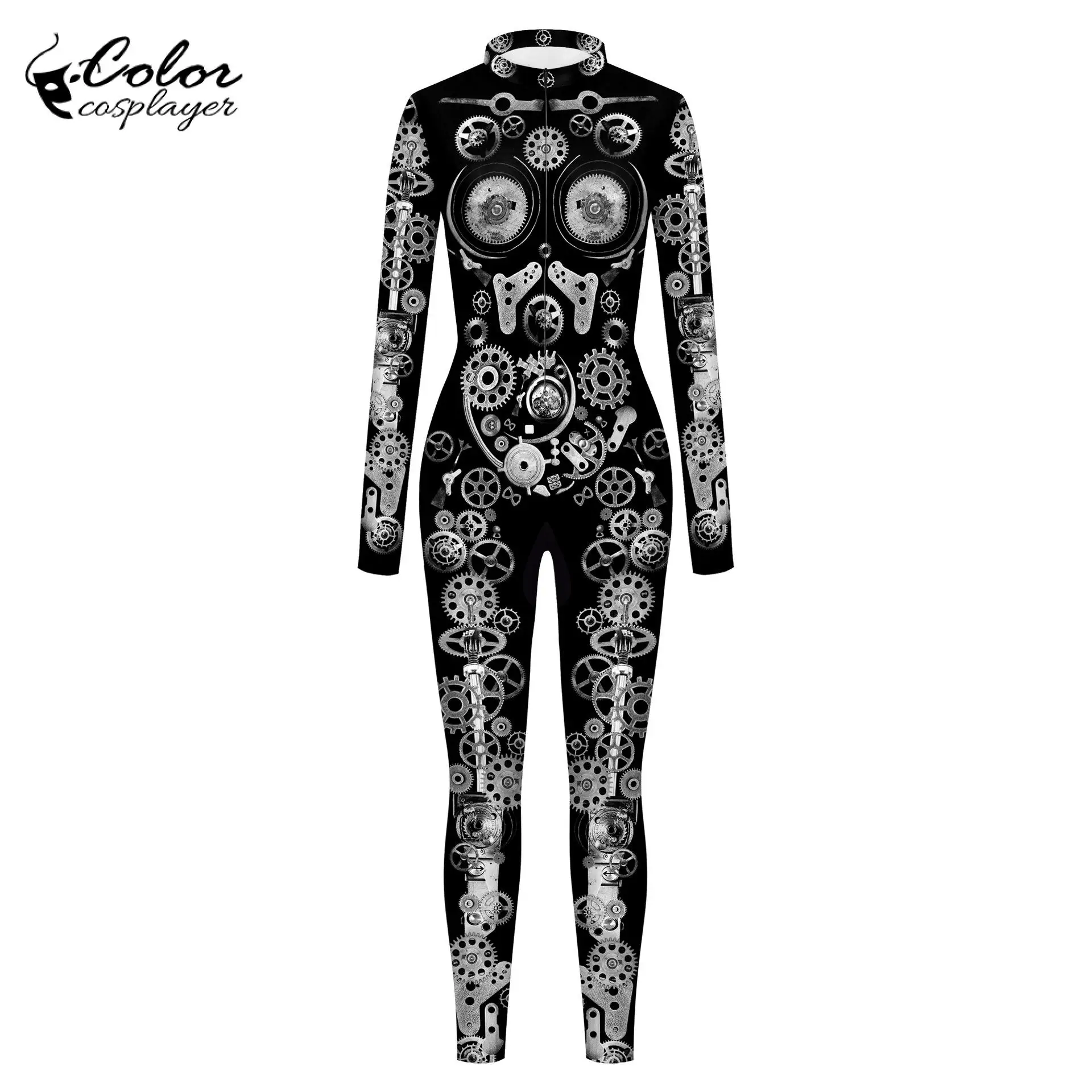 Color Cosplayer Halloween Zentai Party Machine Parts 3D Printing Cosplay Costume Jumpsuit Sexy Bodysuit Day of The Dead Catsuit