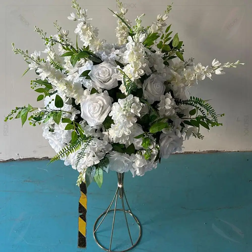 

Forest System Wedding Decoration Fake Floral Arrangement Mlik White Green Artificial Silk Rose Flower Ball Table Centerpiece