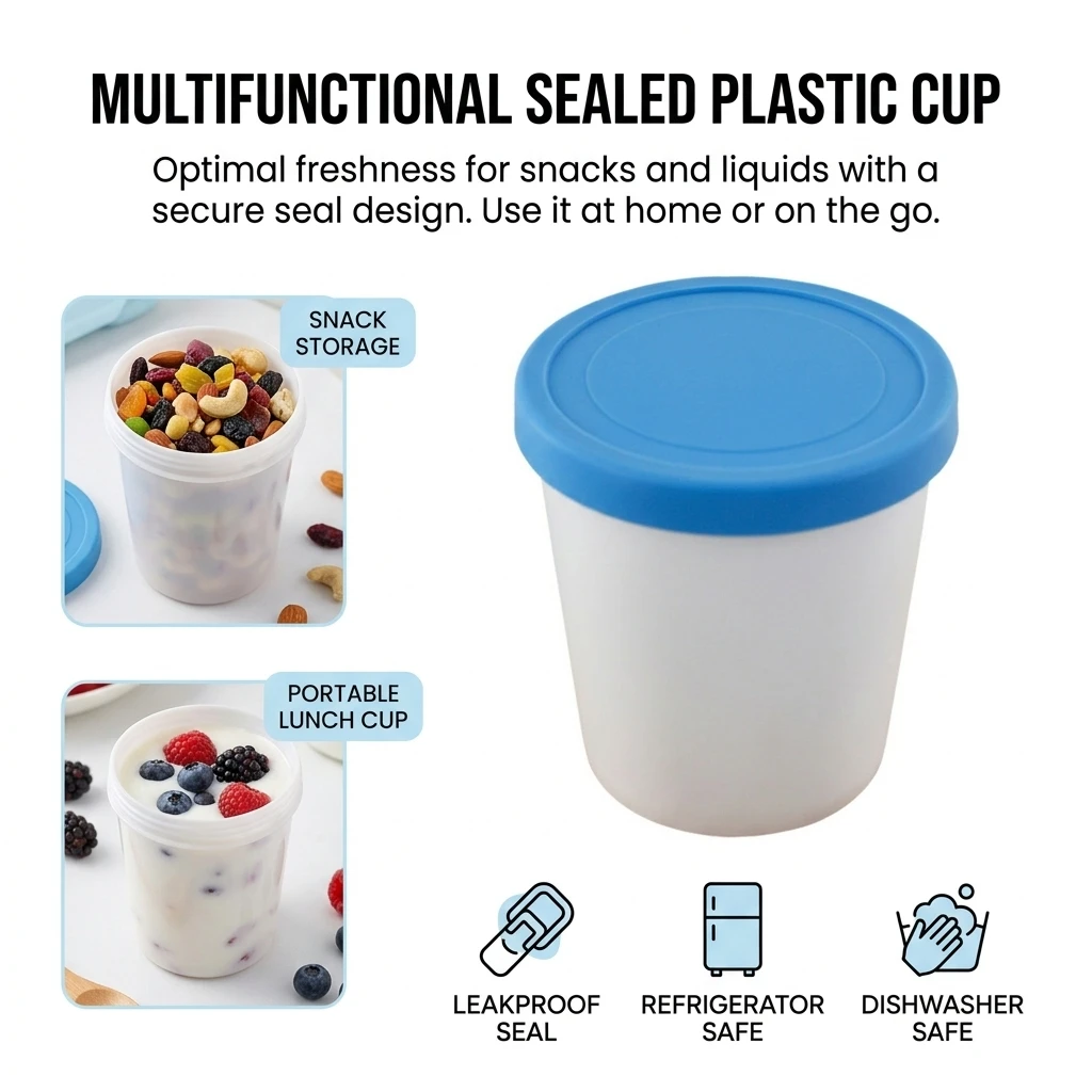 Reusable PP Ice Cream Container With Silicone Lid Food Grade Airtight Storage Box For Freezer
